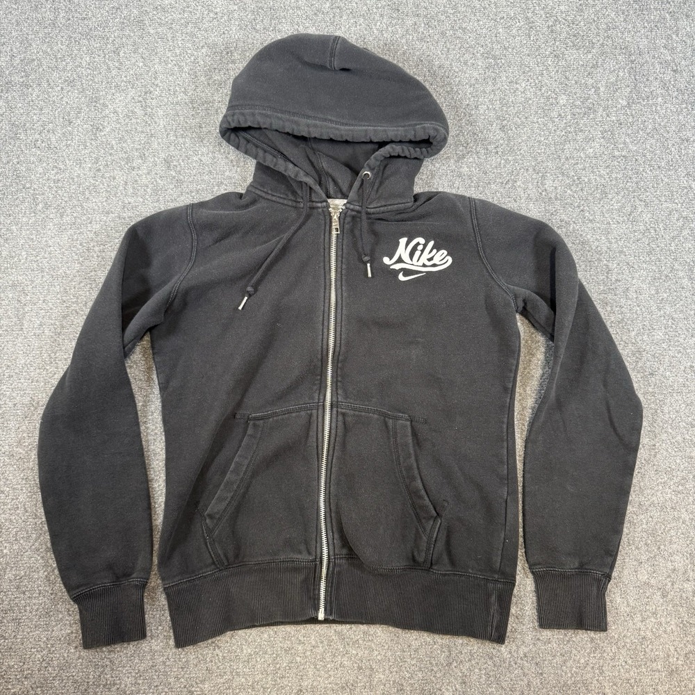 Nike Hoodie Womens Medium Black Full Zip‎ Long Sleeve Swoosh Logo Athletic Wear